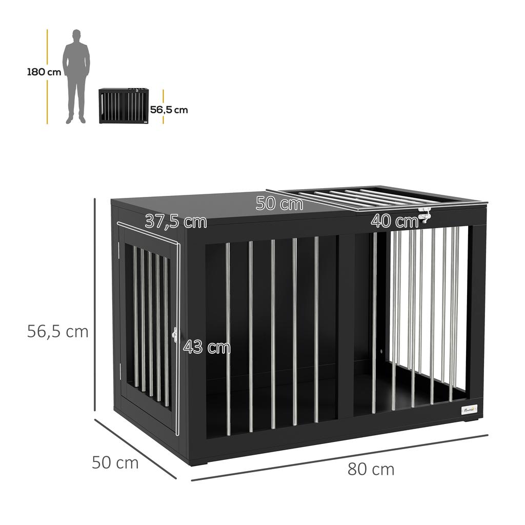Dog Cage Dog Crate Dog Transport Box, 2 Doors, Lockable, Steel Grid, 80 cm x 50 cm x 56,5 cm, Black