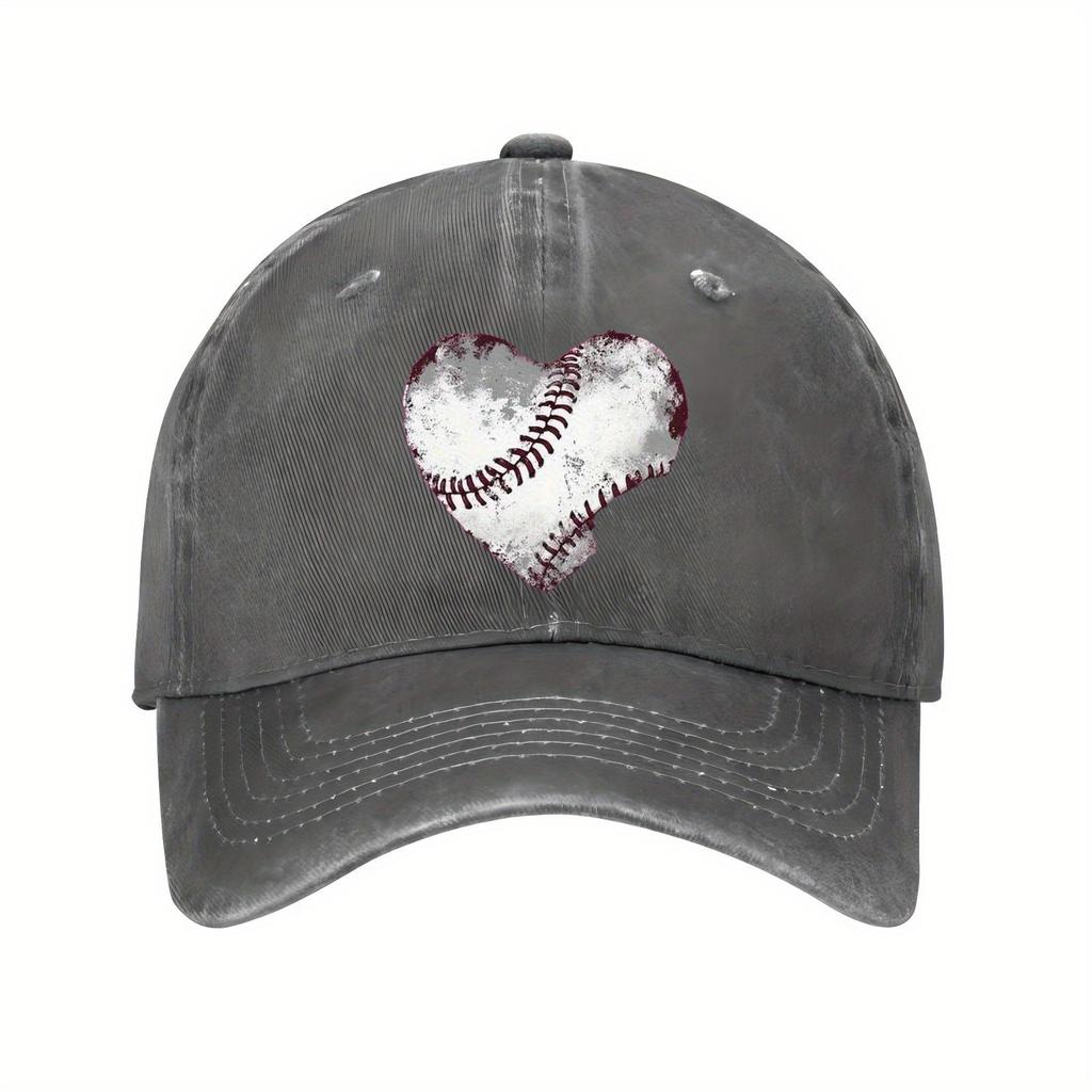 Baseball Heart Graphic Distressed Baseball Cap Adjustable Vintage Sports Hat Casual Unisex Adult