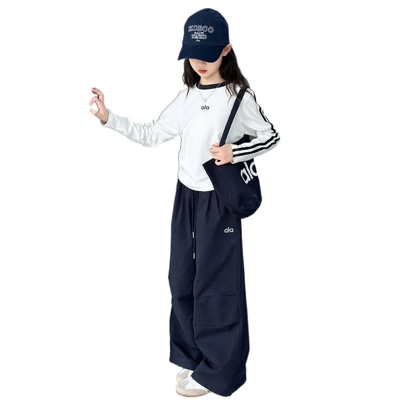 Autumn Casual Girls' Korean-Style T-shirt & Sweatpants Set