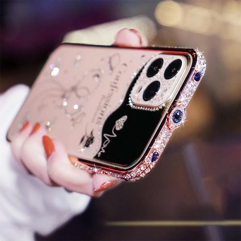 Bling Crystal rhinestone Pink Phone Case for iPhone 15 Pro Max 13promax 12pro max diamond metal frame camera protector female