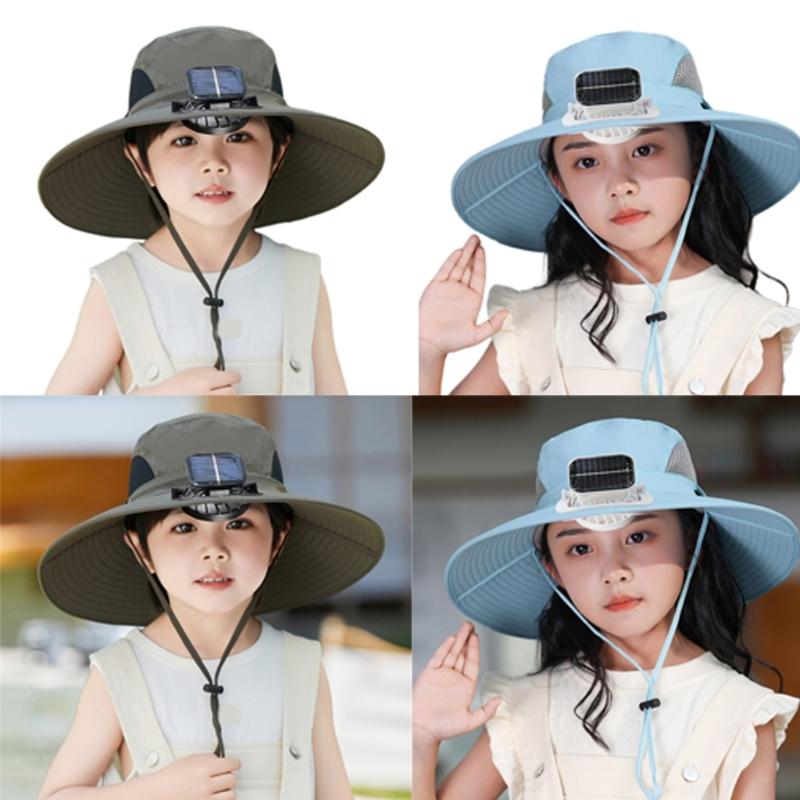 Quick Drying Hat for Kids with Cooling Fan Solar Powered Fisherman Hat Breathable Sunproof Caps for Outdoor Activity