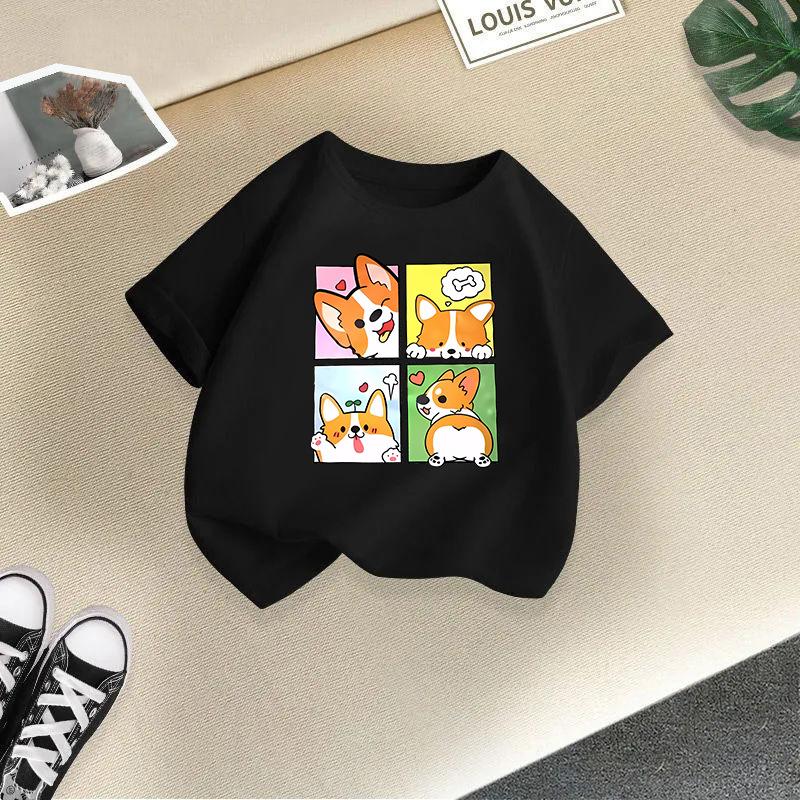 Kinder T-Shirt Niedliche Tiere Gedruckt Kinder 100% Baumwolle Oberteile 2-13J Locker Geschnitten Lässig O-Ausschnitt Kurzarm T-Shirt