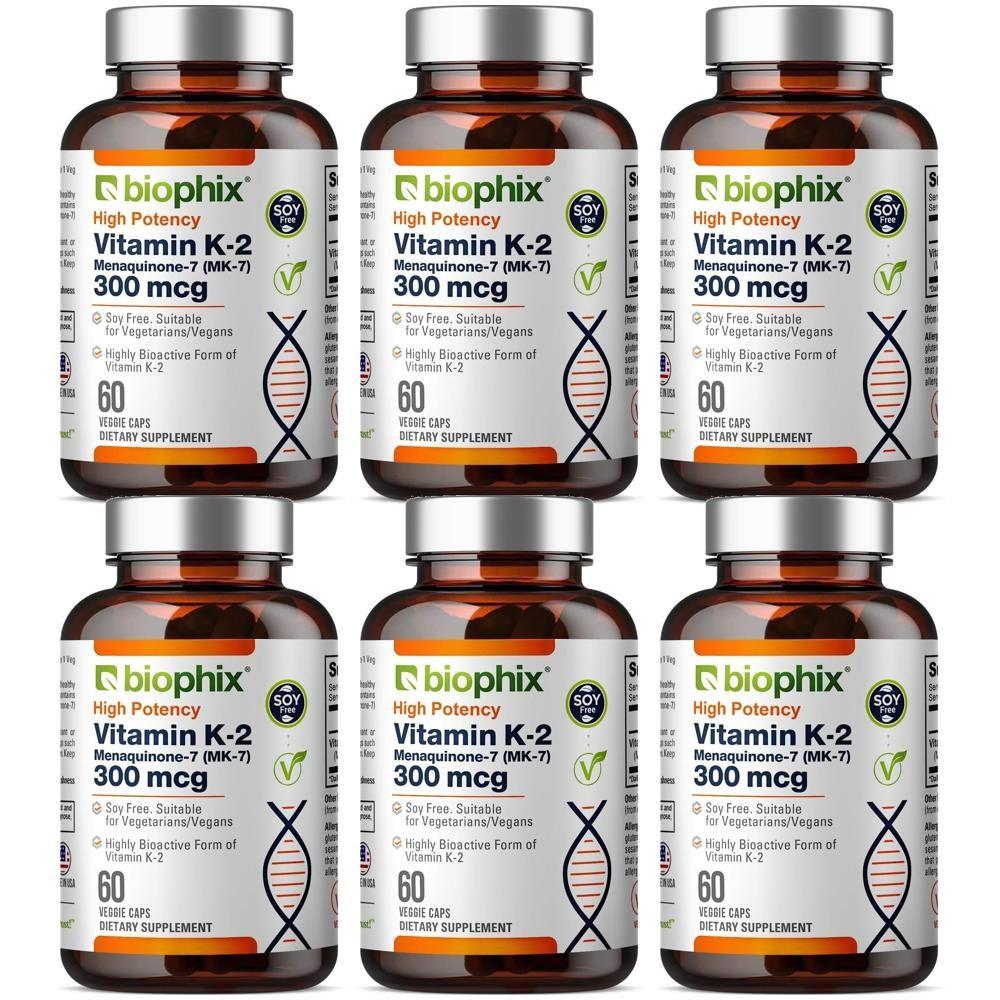 Biophix Vitamin K2 MK-7 300mcg Capsules 60 Tablets 6 pcs