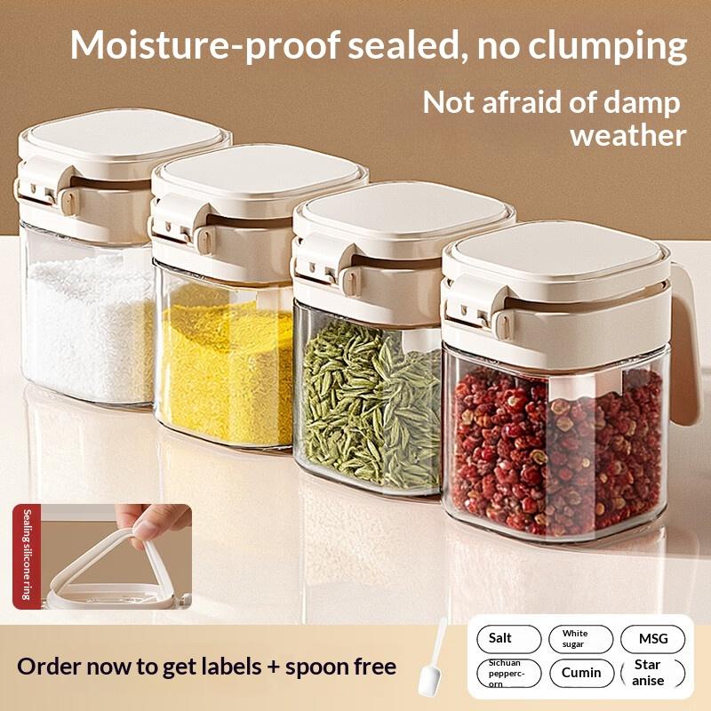 Feuchtigkeitsbeständiges Gewürzglas-Set mit einzelnen Löffeln, versiegelte Gewürzdosen-Box für die Heimküche, Aufbewahrung für Salz und Pfeffer ONE SIZE beige