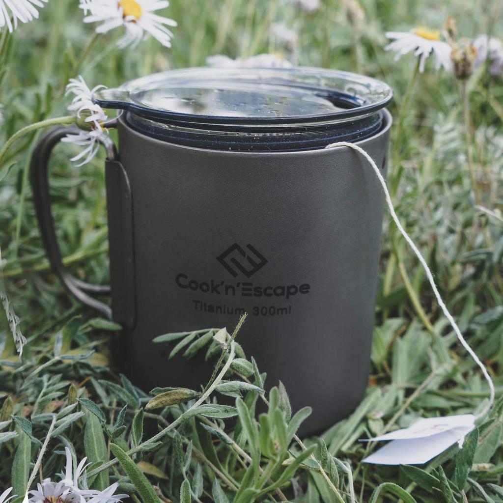 Titanium Mug Double Wall 300ml with Lid Lightweight with Storage Bag for Camping COOK'N'ESCAPE