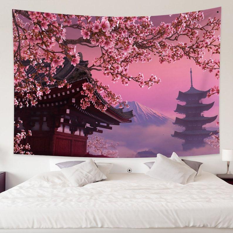 Tapestry of Japan s Mount Fuji in Cherry Blossoms 75x100 чёрный
