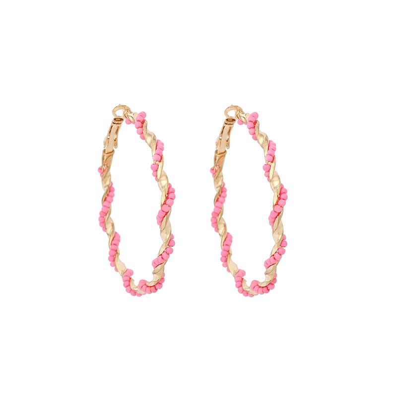 2025 New European and American Exaggerated Large Circle Earrings Trendy Ins Bohemian Round Rice Bead Ear Jewelry