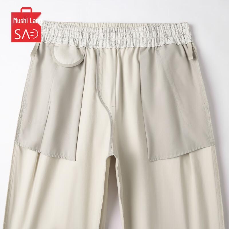 MUSHILANG Men's 100% Cotton Loose Straight Casual Drawstring Pants