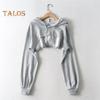 Women Short Hoodie Irregular Solid Color Hooded Long Sleeves Drawstring Elastic Cuff Loose Individual Sport Streetwear Daily Top