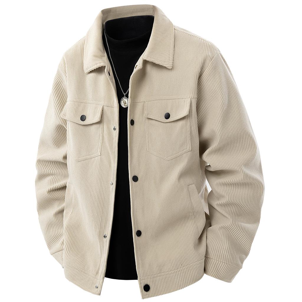 Autumn Winter Jacket Retro Corduroy Jacket for Men with A Lapel Loose Coat
