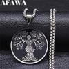 Goddess Tree of Life Stainless Steel Chain Necklace for Women Black Silver Color Necklaces Jewelry Arbre De Vie Acier Inoxydable