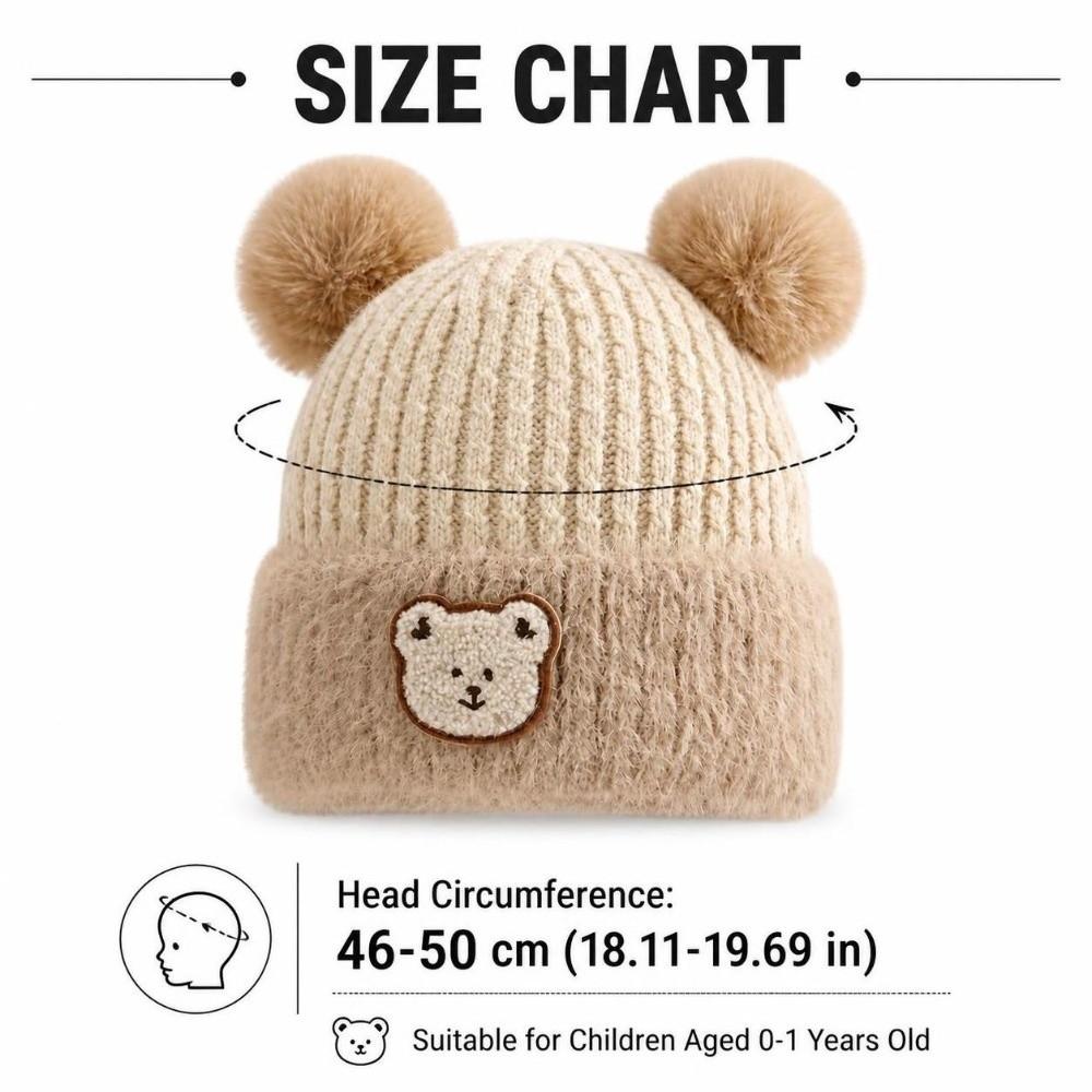 Windproof Ear Protection Cap Cartoon Bear Beanie Hat Cute Knitted Baby Hat  Baby Kid