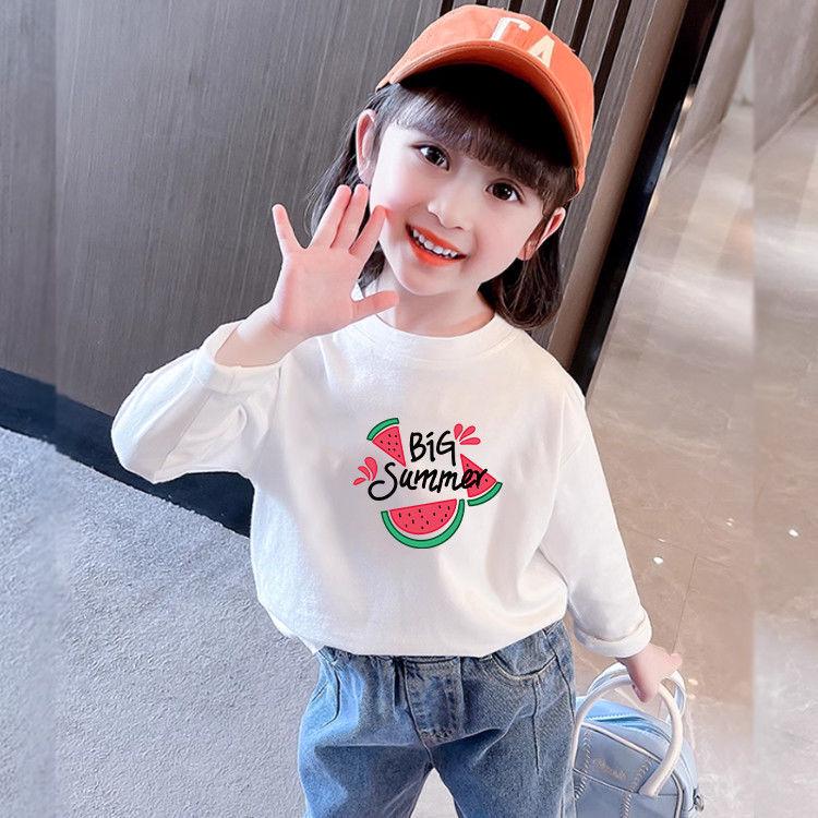 100% Cotton Girls' Trendy Long-Sleeve T-Shirt: Spring/Autumn Stylish Loose Fit, Kids' New 2025 Base Layer Top