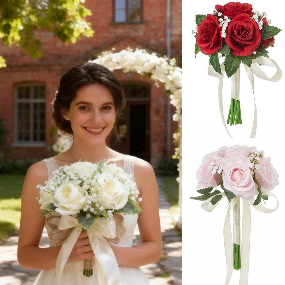 Silk Flowers Bridal Bouquet Artificial Roses Artificial Silk Flower Bouquets Women Girls