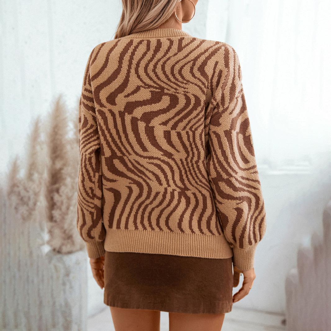 Осень-зима Винтажный свободный топ с длинными рукавами с леопардовым принтом — фото 5