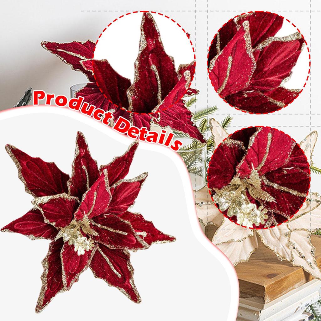 Künstliches Weihnachts-Samt-Mittelstück mit Blumen, Funkelnde Winterdekoration, Schmiedeeisen