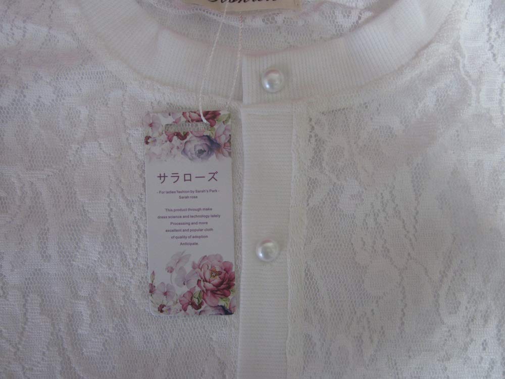 Sarah Rose Lace Sleeve Floral Print Knit Summer Cardigan with Button Front and Women's Cardigan, 5/8 See-Through U-Neck (XL, White)