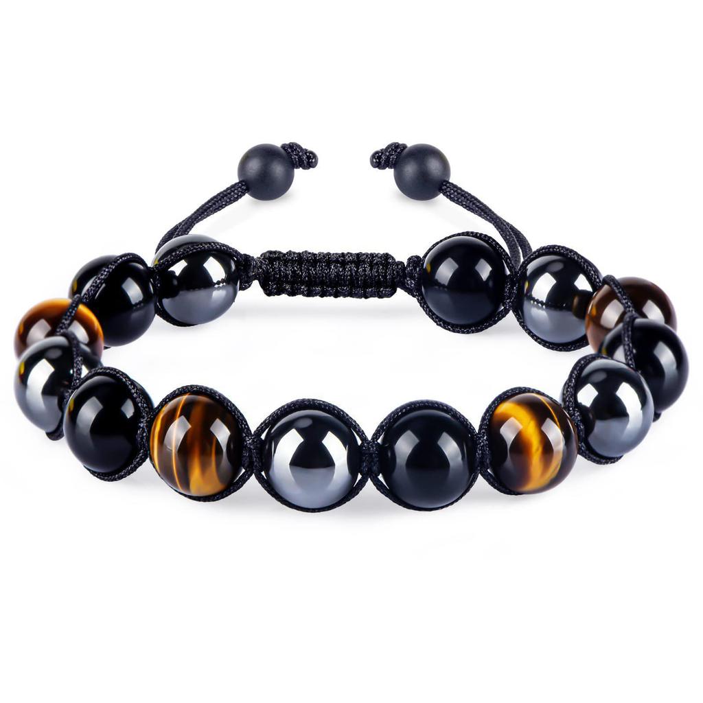 Tiger Eye, Green Pine Cat's Eye, Red Pattern Obsidian, and Green Ghost Natural Stone Woven Bracelet