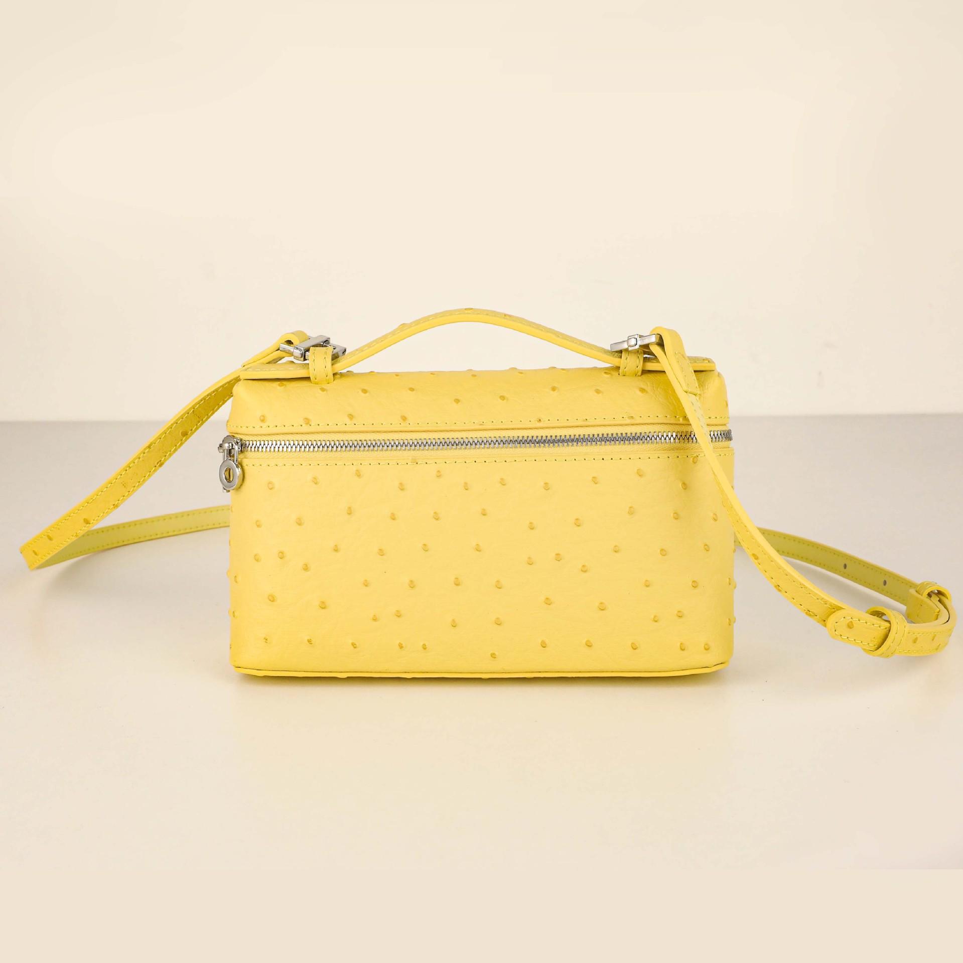 

2026 New Head Layer Leather LP19 Lunch Box Bag Fashion Ostrich Pattern Fashion Versatile Single Shoulder Crossbody Makeup Bag 19x6.5x11.5cm жёлтый