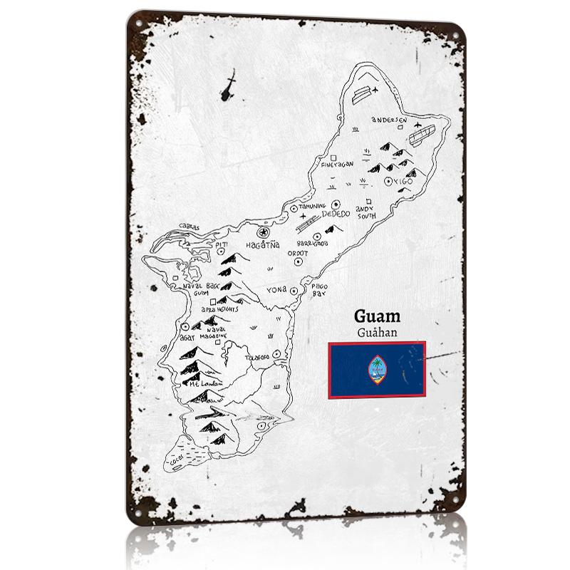 

Handdrawn Map of Guam Metal Poster Tin Sign Wall Art Customizable Metal Signs for Home Decoration Home Decor Items Room Living 20x30cm（7.8x11.8inch）