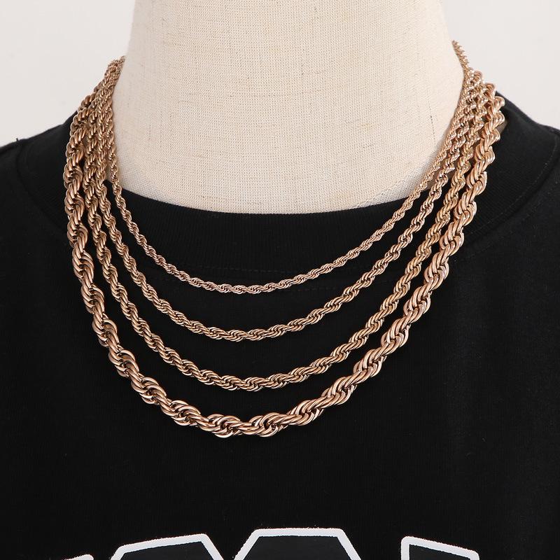 Spot Multi-Size Stainless Steel Twisted Rope Chain Necklace for Couples - Unisex Titanium Steel Design