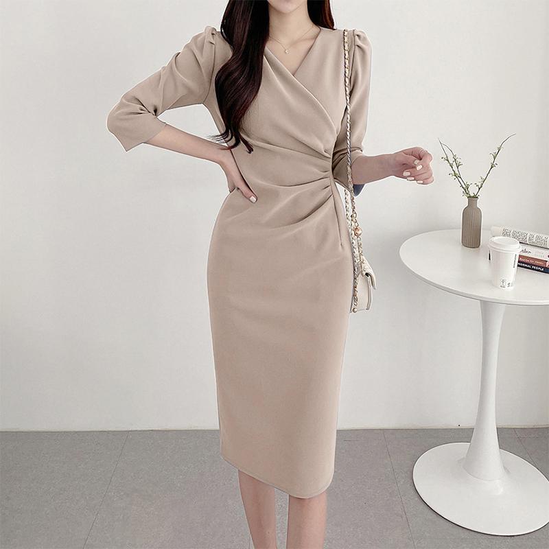 

ZANZEA Літня жіноча сукня з V-подібним вирізом і рукавами 3/4 з тонкою талією L хакі