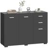 Sideboard, Modern Storage Cabinet with 2 Drawers, 3 Doors and Adjustable Shelves, Black