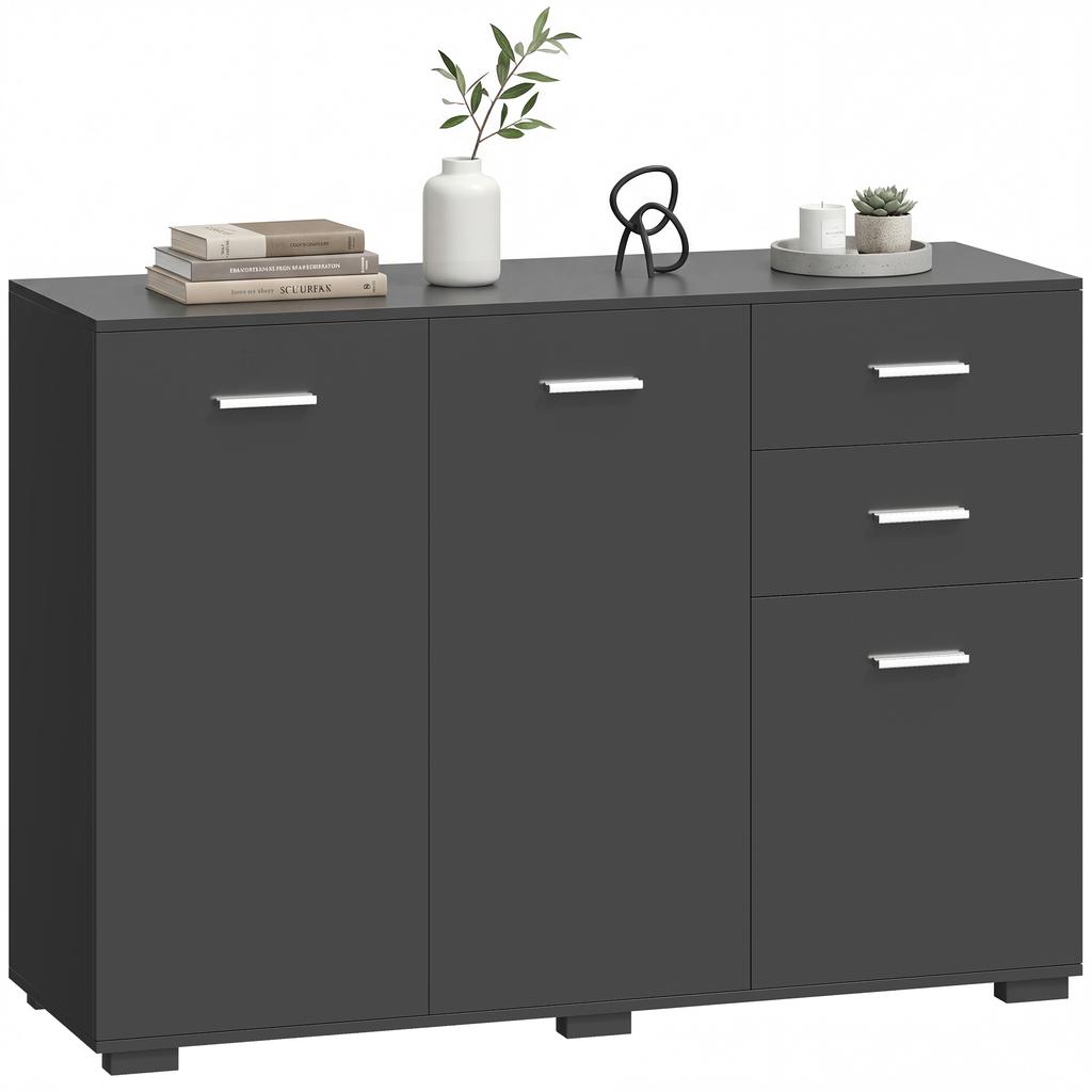 Sideboard, Modern Storage Cabinet with 2 Drawers, 3 Doors and Adjustable Shelves, Black