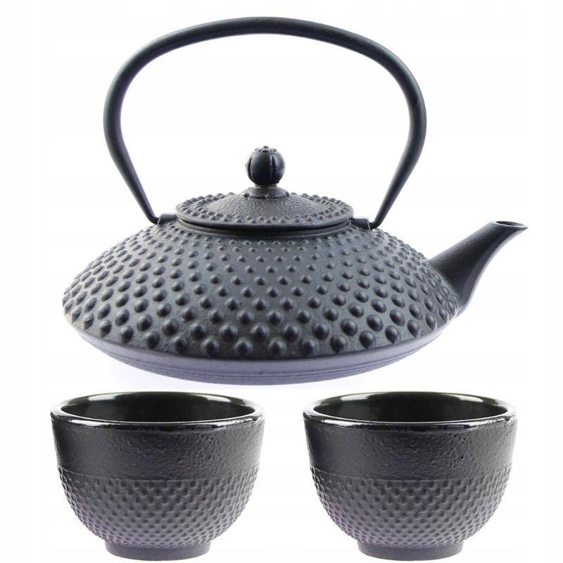 CAST IRON KETTLE 1.25L TEA TEAPERTAIN + 2x CUPS