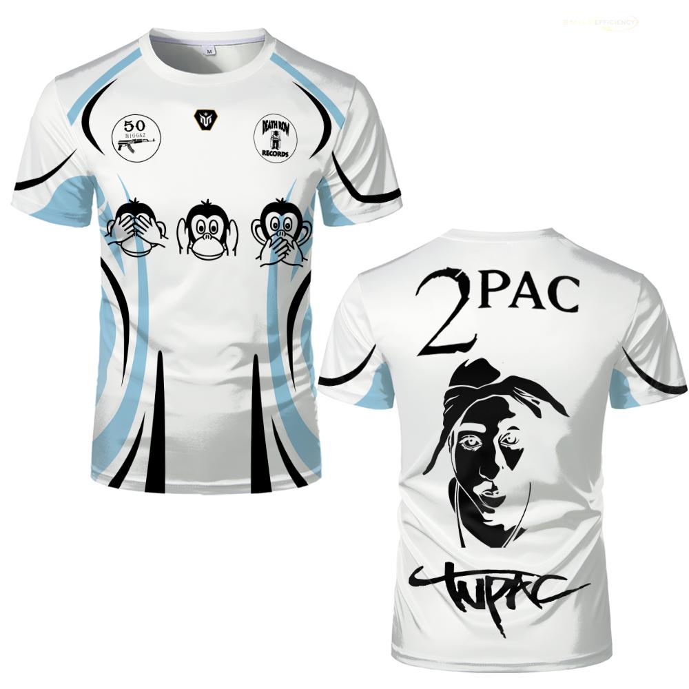 

Tupac Print Jersey Street Hip-hop Rapper Trendy Short-sleeved T-shirt Men s And Women Outdoor Sports Breathable Football Uniform XXL