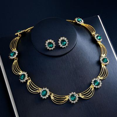 Set Colier și Cercei cu Pietre Prețioase Retro European și American Set Două Piese Set Bijuterii de Lux High-end pentru Mireasă Nuntă Banchet 2026