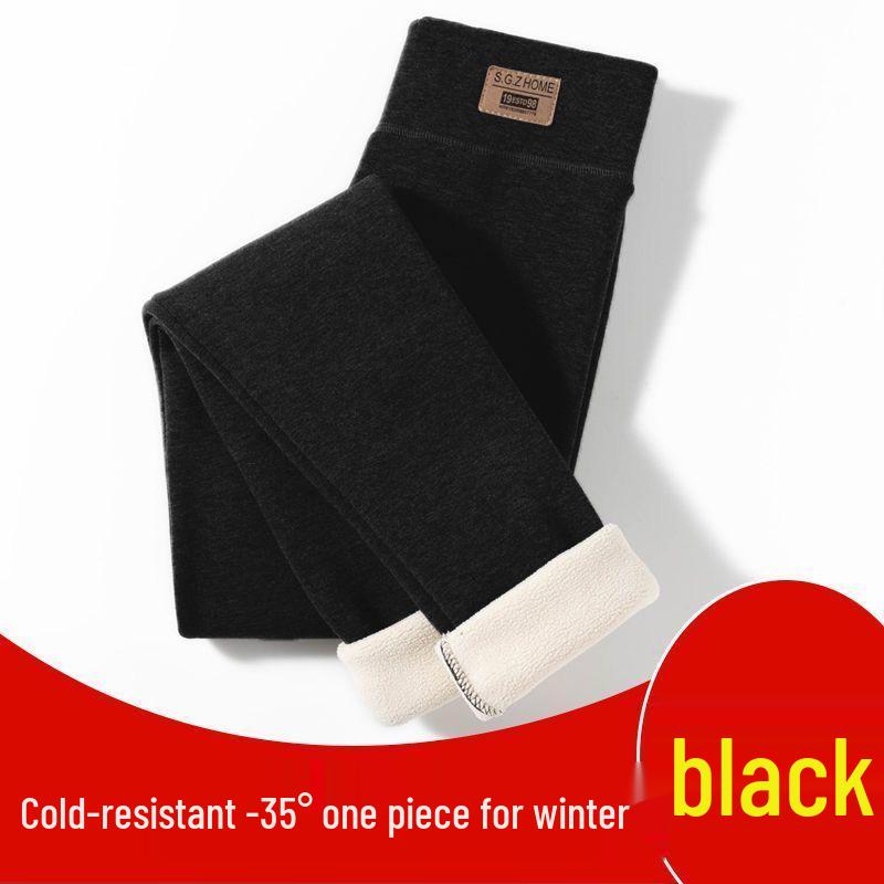 Extra Thick High Waist Women's Lambswool Fleece Leggings with Knee Pads