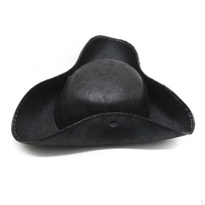 Halloweenska pirátska čiapka PU kožený dekor Tricorn na fotenie