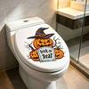 Halloween Theme Home Accents Pumpkin Toilet Cover Sticker, Spooky Trick or Treat Retro Bathroom Stickers Lid Decals, Self Adhesive Wall Decoration for
