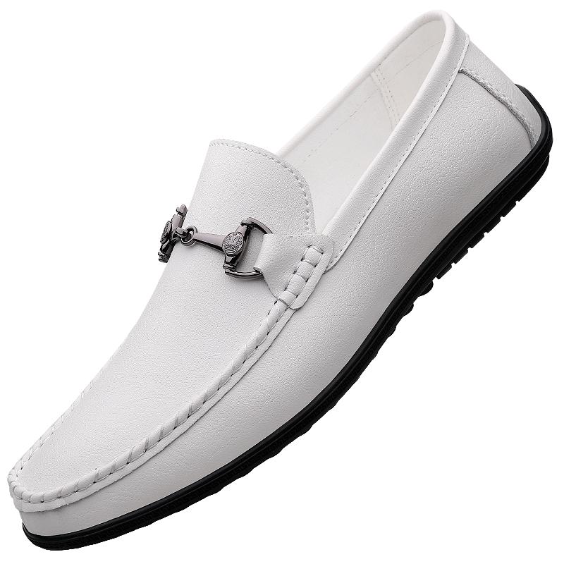 

Модная мужская повседневная обувь в британском стиле с металлической пряжкой, формальные лоферы ручной работы, мужская обувь для отдыха, прогулок, из натуральной кожи, обувь большого размера 46 белый