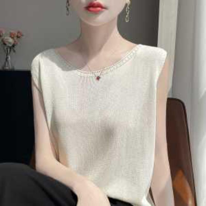 Sommer Neue Mode All Match Rundhals Ärmelloses Top Neues Lockeres Strick-Camisole-Weste Basis-Oberteil Halbarm-Top