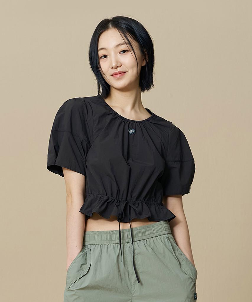 BBC EARTH W Shirred Ribbon Woven Short Sleeve_Charcoal