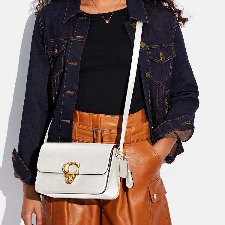 Coach Studio 25 C Flap Closure Glove Tanned Leather Shoulder Crossbody Bag Medium Women Bags White C6641-B4HA