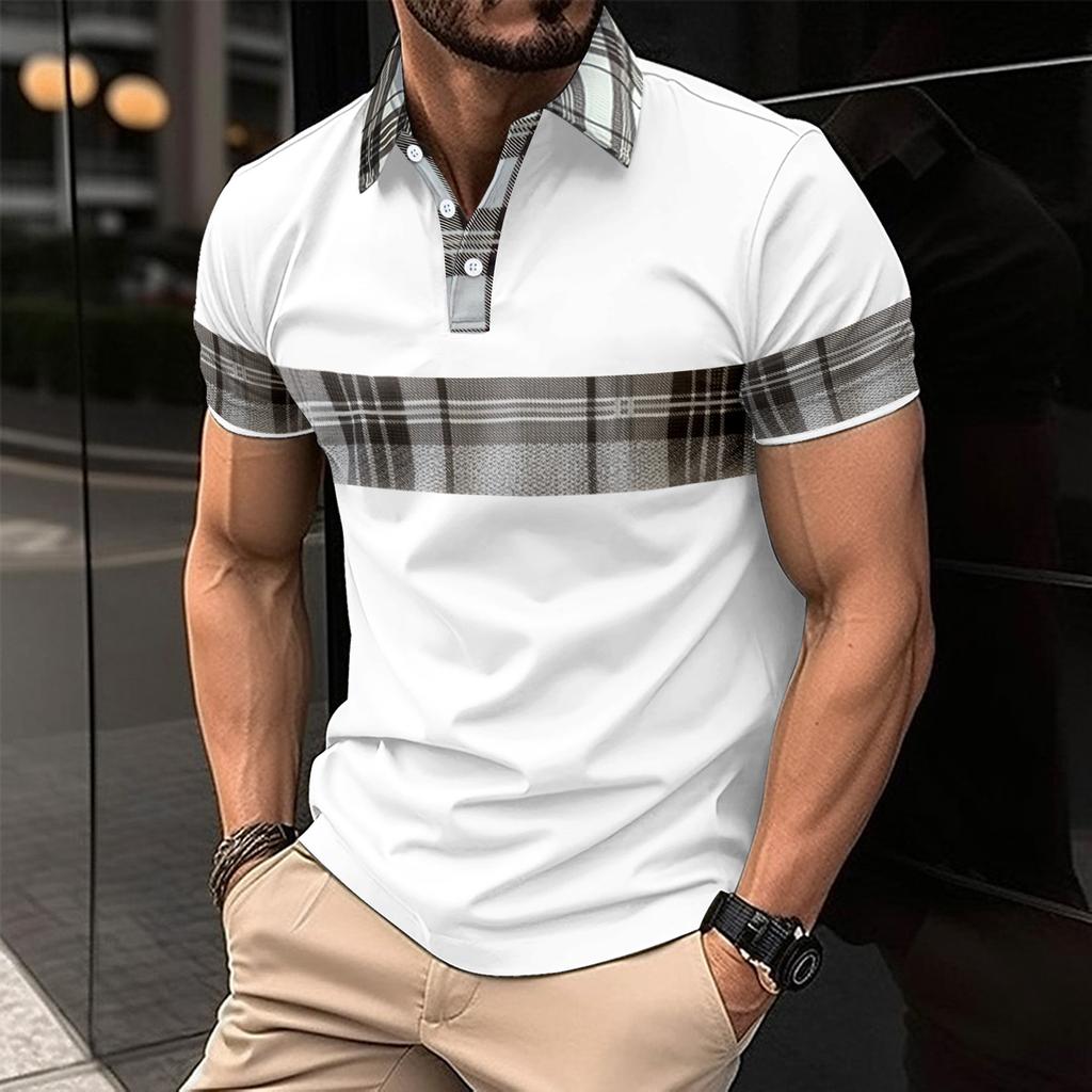 Summer New Arrival Men's Short-Sleeved Polo Shirt Printed Colour-Block Collared T-Shirt
