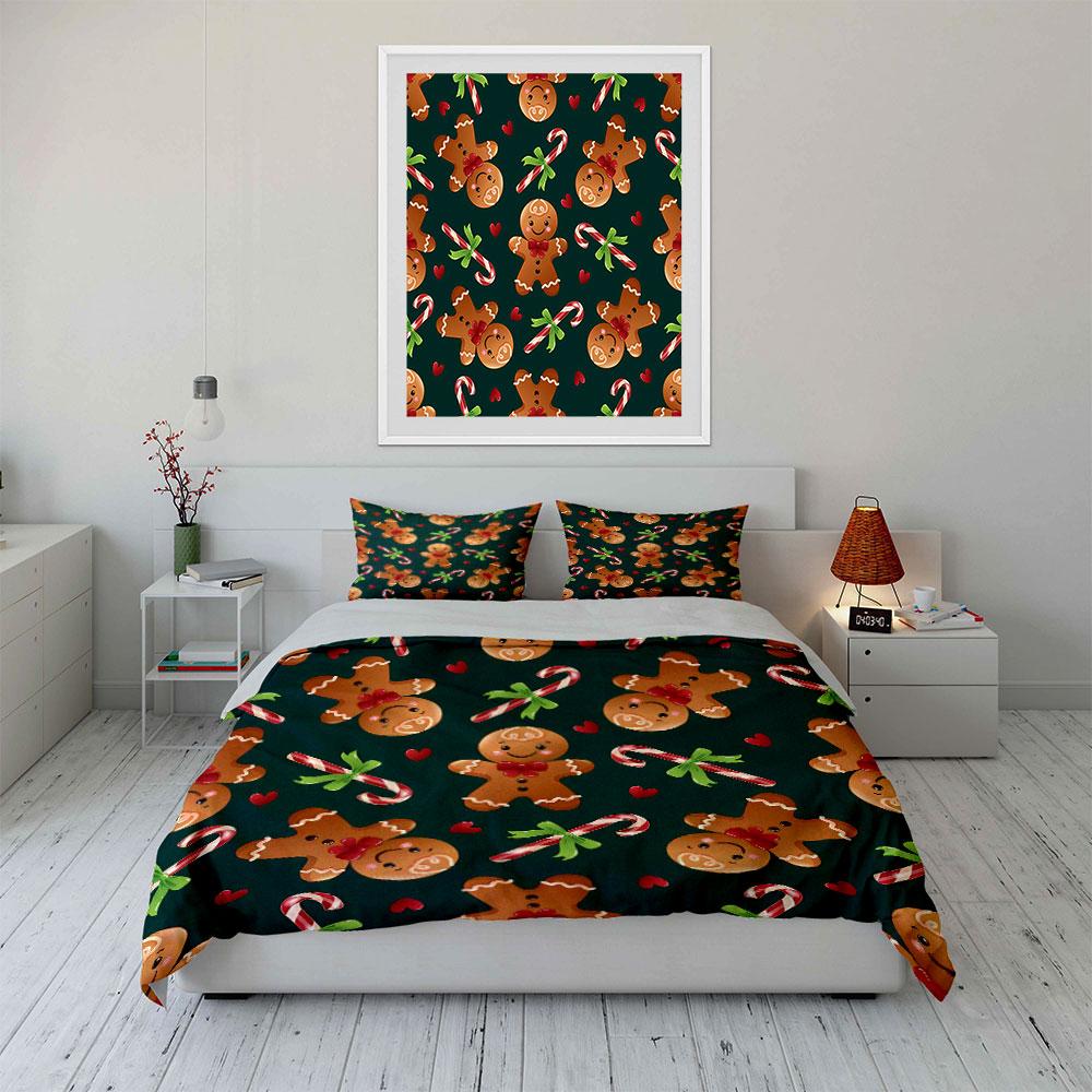 Gingerbread Candy Cane Print Bedding Duvet Cover Set Duvet Cover Pillowcases (1*Duvet Cover 2*Pillowcases, without duvet insert)
