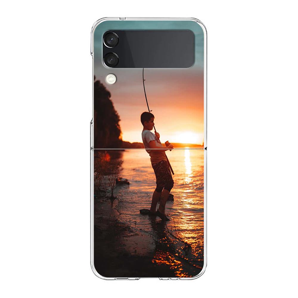 Fishing Phone Case For Samsung Galaxy Z Flip 3 4 5 Hard Folding Clear PC Bumper For Samsung Z Flip 6 Back Cover