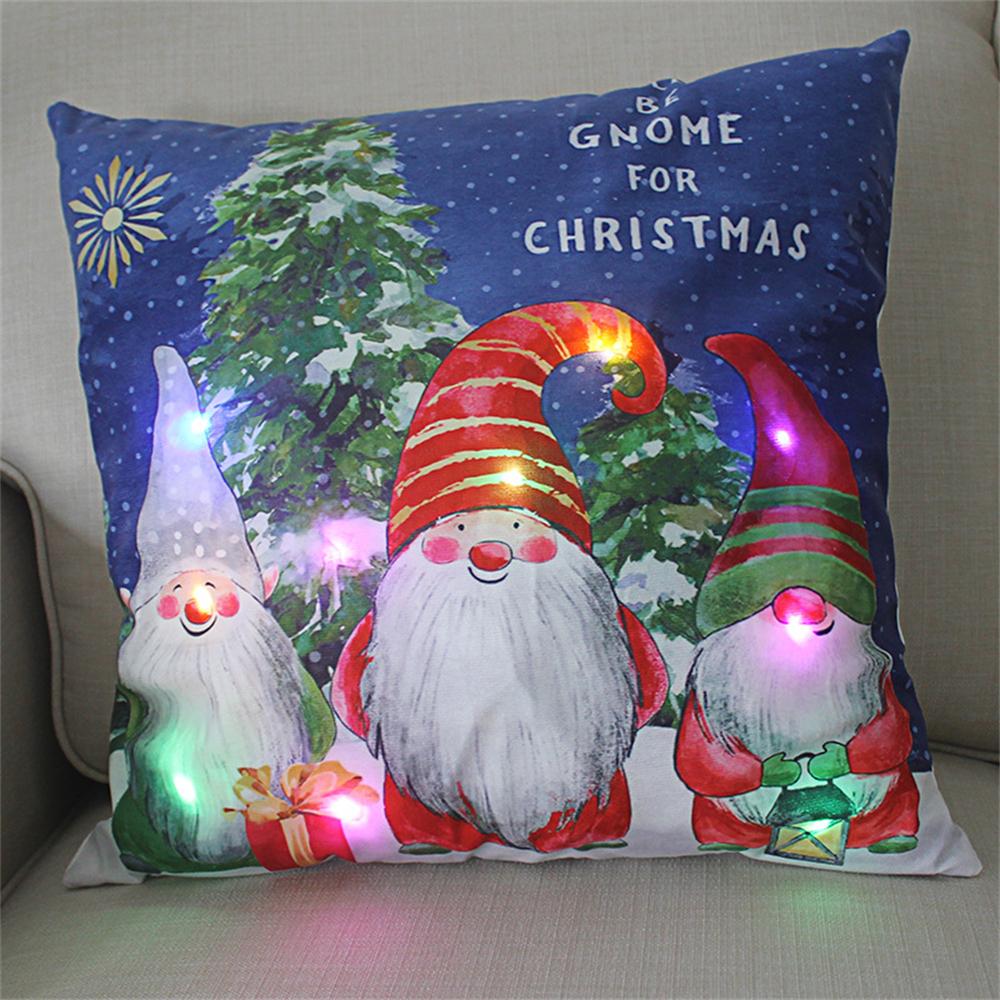 LED Light Christmas Cushion Cover Short Plush Elk Throw Pillow Case for Sofa Luminous Santa Clause Printed Pillowcase Home Decor