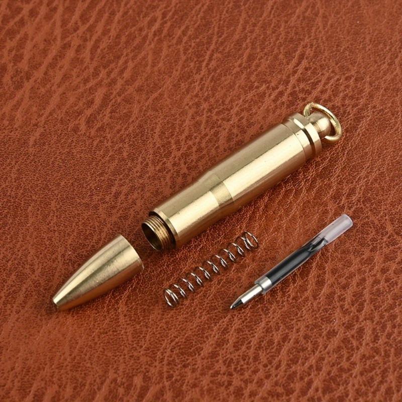 1PC Creative Brass Bullet Shape Portable Mini Rotatory Ballpoint Pen Signature Pen Multi-functional Car KeyChain Pendant