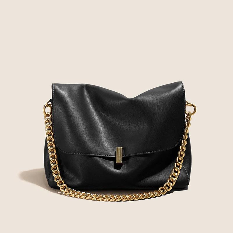 

Trendy Genuine Cow Leather Shoulder Chain Bag For Women Large Capacity Single Strap Handbag Messenger Tote Bag Bolsas De Mujer 29x10x21cm чёрный