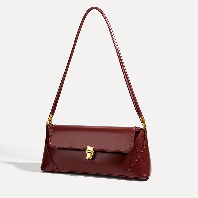 Retro Burgundy Deerskin Velvet Women's Shoulder Bag - Autumn/Winter Collection