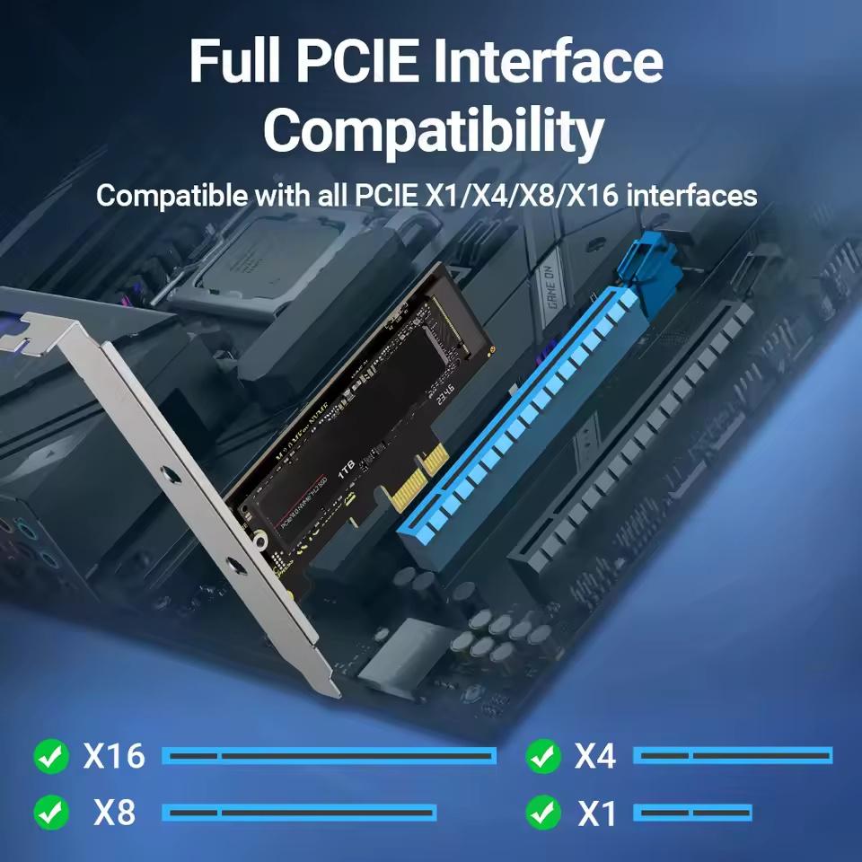 PCIe-zu-NVMe-X1-Adapterkarte, PCI Express 4.0/3.0 16 Gbit/s zu M.2 2280/60/42/30 SSD-Konverter mit Metallprofilhalterung