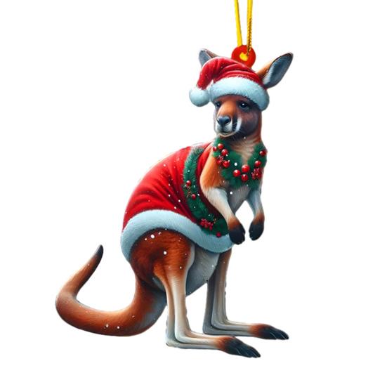 Christmas Ornaments for Tree Acrylic Cartoon Animal Car Rear Mirror Hanging Charm 2D Flat Cat/Dog/Bear/Rabbit Pendant for Tree Auto Interior Accessory