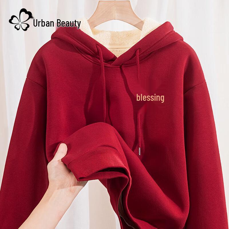 

Urban Lady Women s Festive Red Lamb Fleece Hooded Sweatshirt M