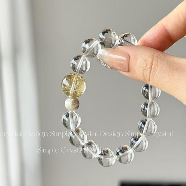 Original design, same style as seen on Xiaohongshu: natural white crystal and golden quartz bracelet, available for both men and women7A High-purity