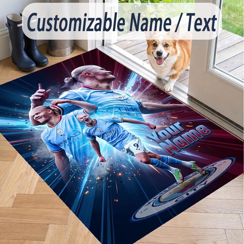 Custom Text Printed Rug Erling Haaland Non Slip Floor Carpet For Home Room Decor